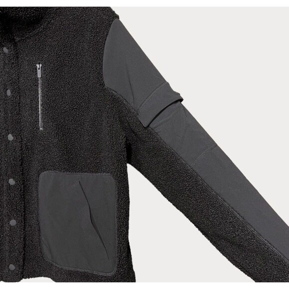 FLX Black Sherpa Faux Fur Snap Button Jacket Pockets Outdoor Active Womens Small - Picture 8 of 9